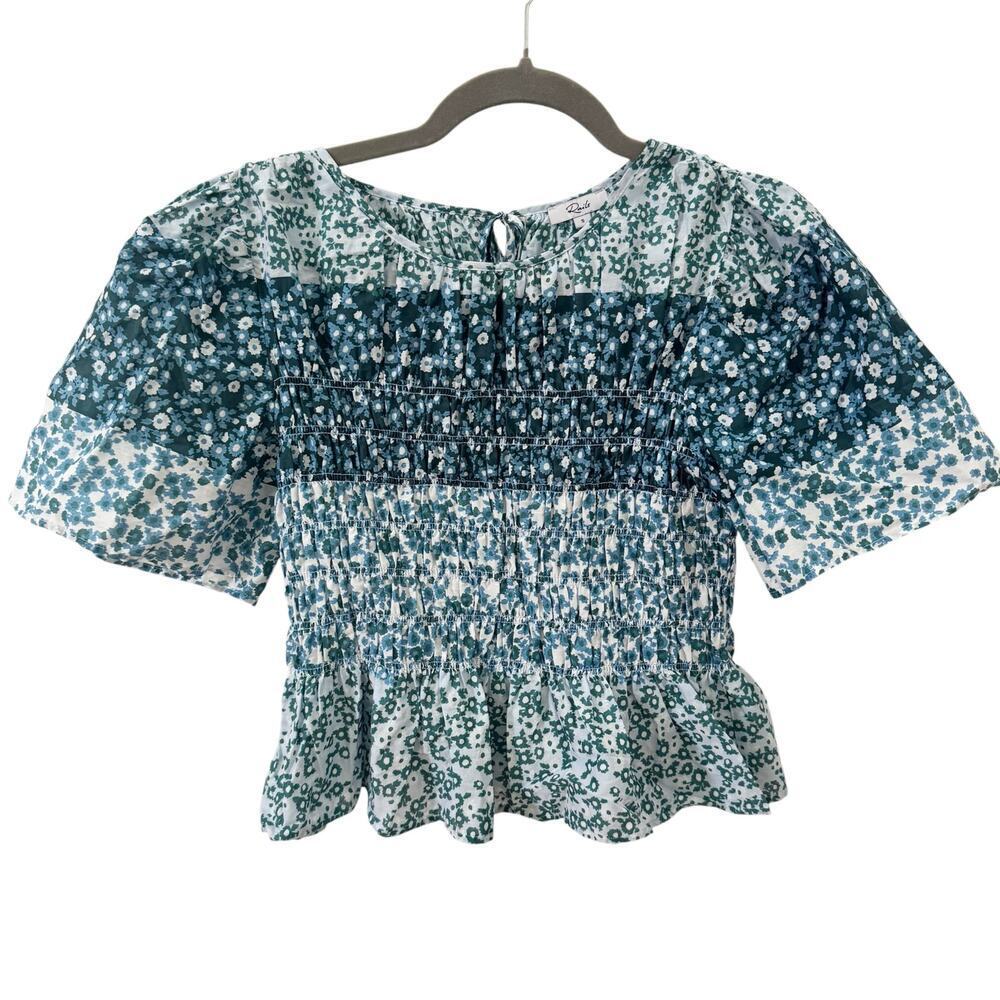 Rails Rosie Top Striped Floral Smocked Blouse Blue Green Size Small - Picture 5 of 11